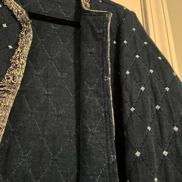 J. McLaughlin Dark Blue Quilted Blazer with Fringe Trim - Picture 5 of 6